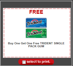Trident Single Pack Gum Coupon